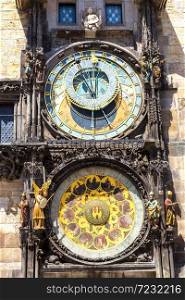Astronomical Clock in Prague in a beautiful summer day, Czech Republic