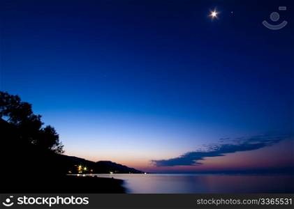Astronomical Twilight With The Moon And Jupiter Above