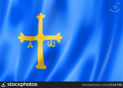Asturias province flag, Spain waving banner collection. 3D illustration. Asturias province flag, Spain