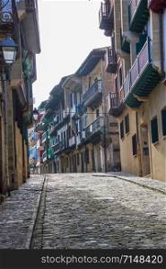 AT HONDARRIBIA, SPAIN - ON 08/27/2017- Historic center of Honarribia with its colorful houses, Spain