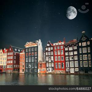 At night, under the light of stars. Amsterdam. The capital of the Netherlands. Located on the shores of the North Sea