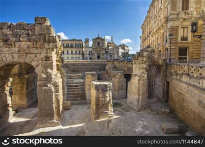 At the Roman amphitheater in Piazza Sant?Oronzo in Lecce Apulia Italy