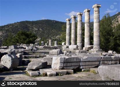 Athena temple and ruins in Priene, Turkey