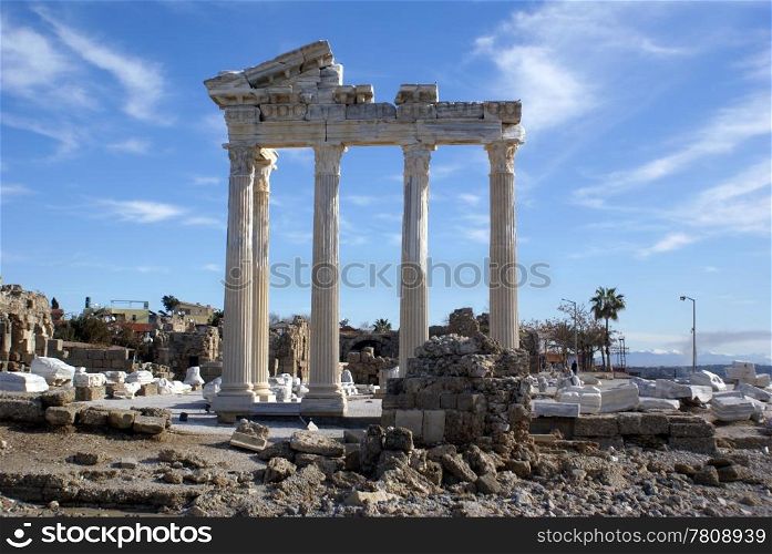 Athena temple on the sea shore in Side, Turkey