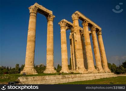 Athens, Greece ? Temple of the Olympian Zeus, Athens, Greece with tourists on October 24 2018 in Greece.