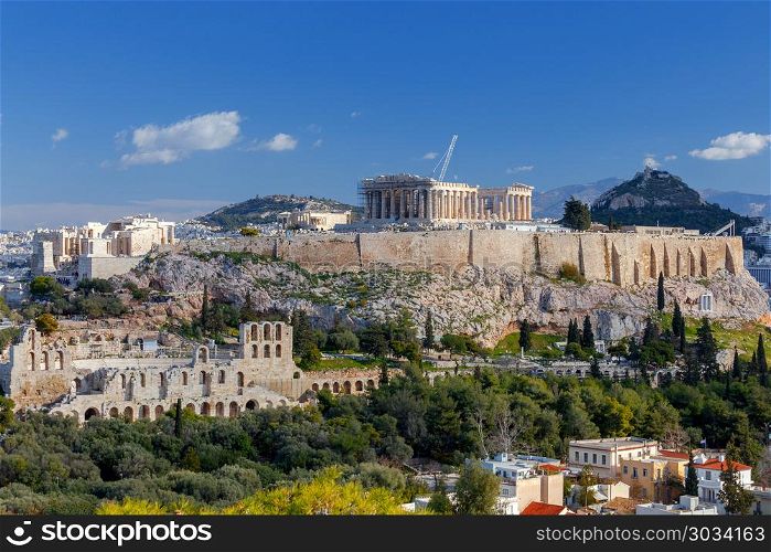 Athens. The Parthenon on the Acropolis.. Ancient Greek temple Parthenon on the Acropolis. Athens. Greece.