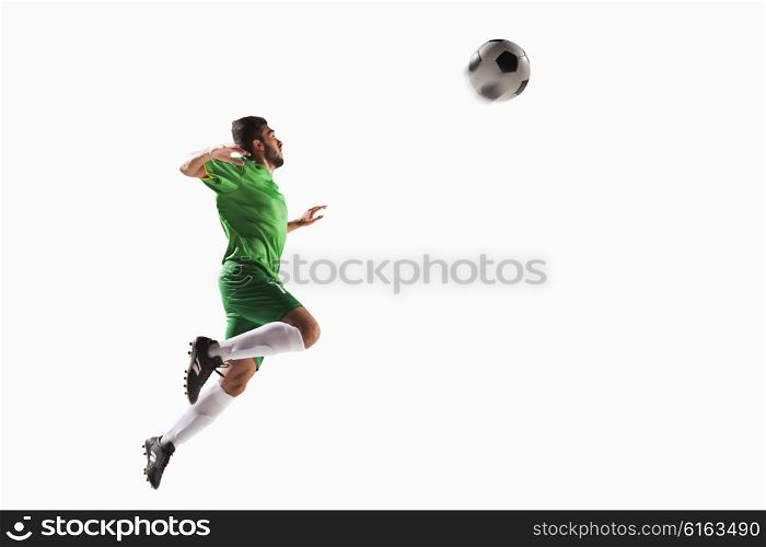 Athlete heading soccer ball
