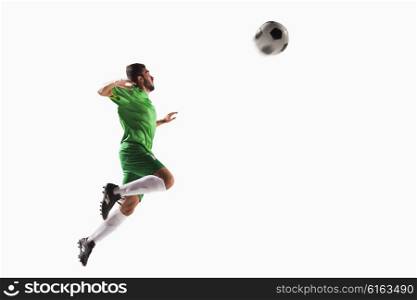 Athlete heading soccer ball