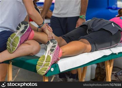 Athlete's Calf Muscle Professional Massage Treatment after Sport Workout: Fitness and Wellness. Athlete's Muscles Massage after Sport Workout