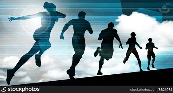 Athletes Running During Sunset with Silhouette Illustration. International Trade