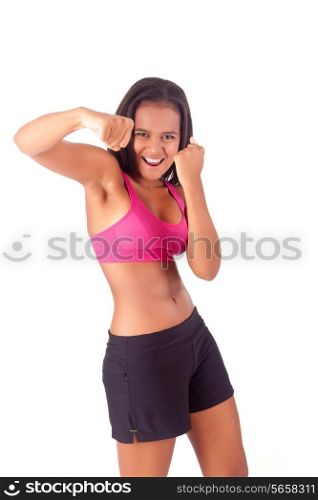 Athletic african woman showing her good shape