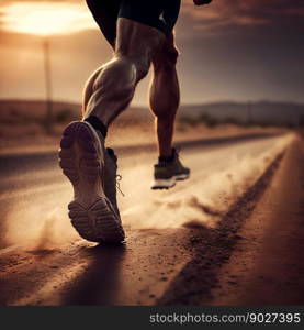 Athletic man running on road. Generative Ai. High quality illustration. Athletic man running on road. Generative Ai