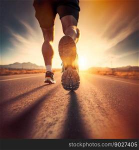 Athletic man running on road. Generative Ai. High quality illustration. Athletic man running on road. Generative Ai
