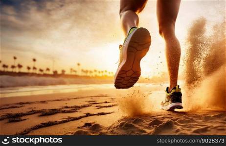 Athletic Running on the Beach. Generative AI. High quality illustration. Athletic Running on the Beach. Generative AI