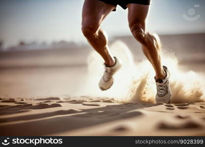 Athletic Running on the Beach. Generative AI. High quality illustration. Athletic Running on the Beach. Generative AI