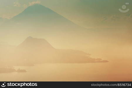 Atitlan lake. Beautiful lake Atitlan and volcanos in the highlands of Guatemala, Central America