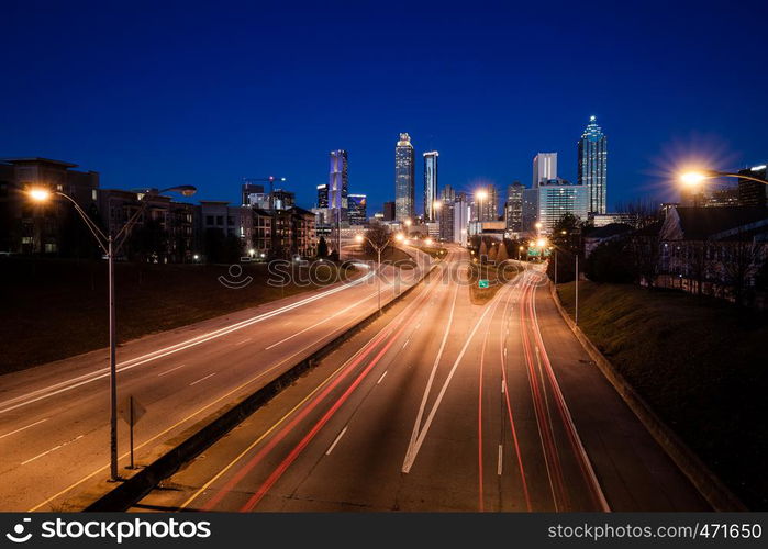 Atlanta city night panoramic view skyline, Georgia, USA