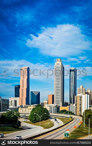 atlanta downtown skyline with blue sky