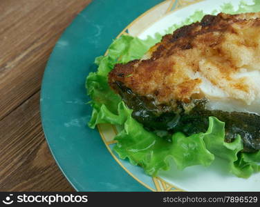 Atlantic catfish grilled steak .close up