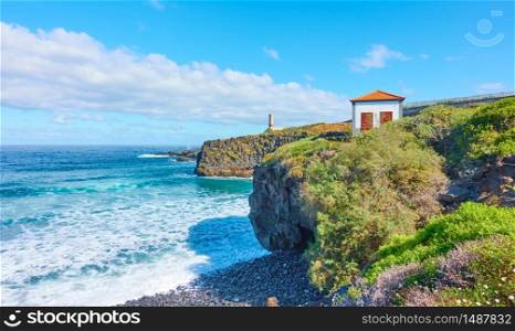 Atlantic Ocean and rocky coast with small house in Tenerife, Canary Islands - Landscape