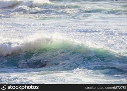 Atlantic ocean big waves. Stormy seascape