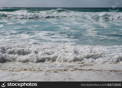 Atlantic ocean big waves. Stormy seascape