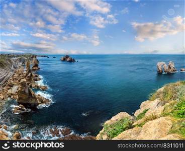 Atlantic ocean coastline landscape  near Arnia Beach, Spain . 