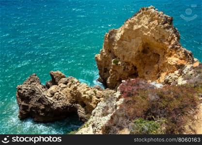 Atlantic ocean rocky coast view (Ponta da Piedade, Lagos, Algarve, Portugal).