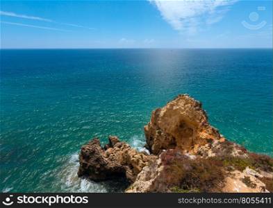 Atlantic ocean summer rocky coast view (Ponta da Piedade, Lagos, Algarve, Portugal).