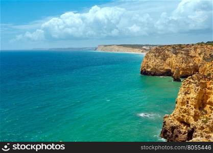 Atlantic ocean summer rocky coastline view (Ponta da Piedade, Lagos, Algarve, Portugal).