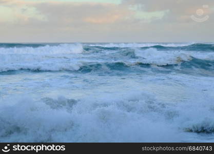Atlantic ocean waves. Sunrise seascape