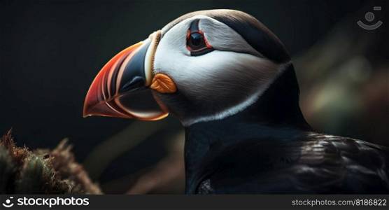 Atlantic puffin bird closeup. Generative AI.. Atlantic puffin bird closeup. Generative AI
