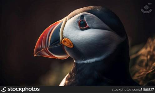 Atlantic puffin bird closeup. Generative AI.. Atlantic puffin bird closeup. Generative AI