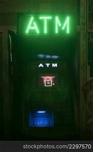 atm neon lights changing money sign