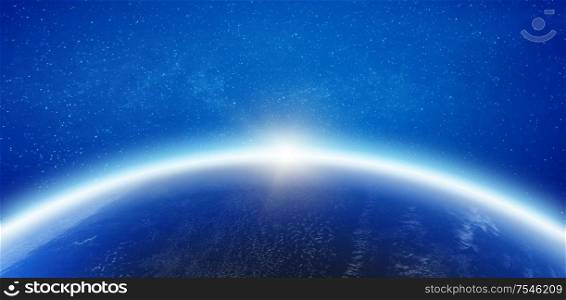 Atmosphere Earth horizon. Elements of this image furnished by NASA. 3d rendering. Atmosphere Earth horizon