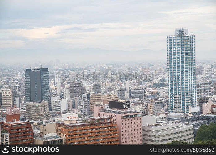 Atmosphere of downtown Tokyo in the sky is cloudy, Japan.