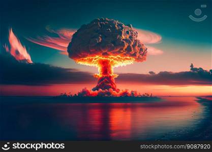 Atom bomb explosion.  Nuclear explosion in the sea. Generative AI 