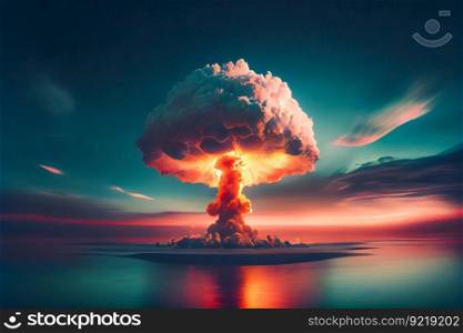 Atom bomb explosion.  Nuclear explosion in the sea. Generative AI
