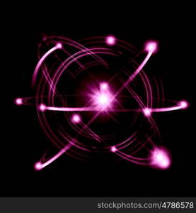 Atom image. Image of color atoms and electrons. Physics concept