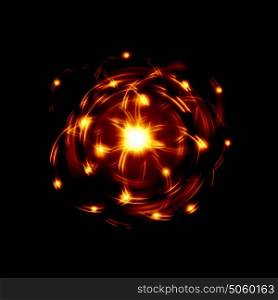 Atom image. Image of color atoms and electrons. Physics concept