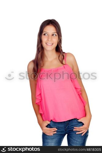 Atrractive young girl with jeans isolated on a white backgrund