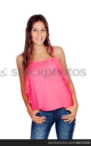 Atrractive young girl with jeans isolated on a white backgrund