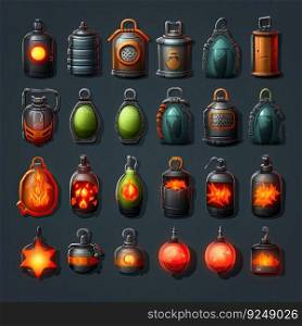 attack grenade weapon game ai generated. dangerous explosion, black symbol, ammunition background attack grenade weapon game illustration. attack grenade weapon game ai generated