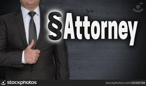 Attorney concept and businessman with thumbs up.. Attorney concept and businessman with thumbs up