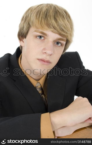 Attractive 15 year old teen boy in suit.