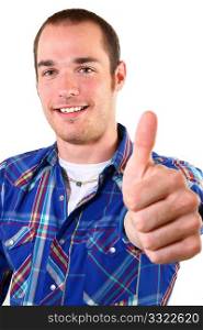 Attractive 20 something man giving thumbs up.