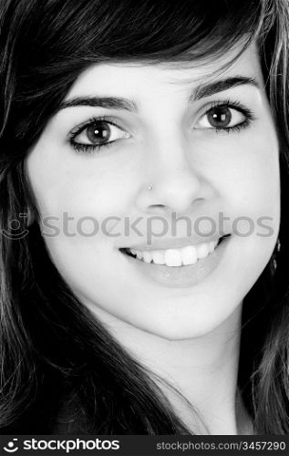 attractive adolescent girl in white and black