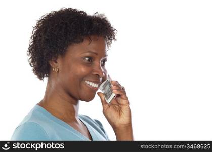 Attractive African-American woman talking on the telephone