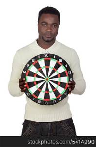Attractive african man with target isolated on a over white background