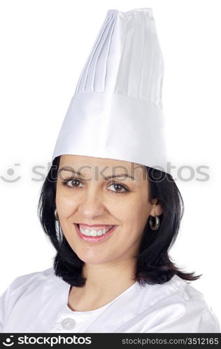 attractive and happy cook woman a over white background